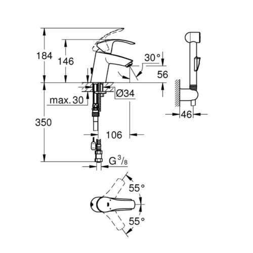 Praustuvo maišytuvas Grohe Eurosmart New su Bidetta dušeliu 23124002