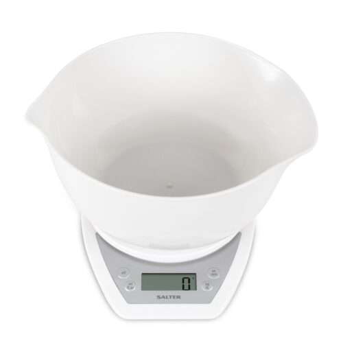 Salter 1024 WHDR14 Digital Kitchen Scales with Dual Pour Mixing Bowl white